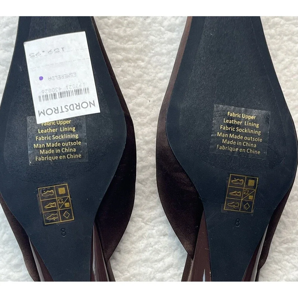 Jeffrey Campbell Heels Womens 8 Brown Satin Esmerelda Square Mules Kitten Heel